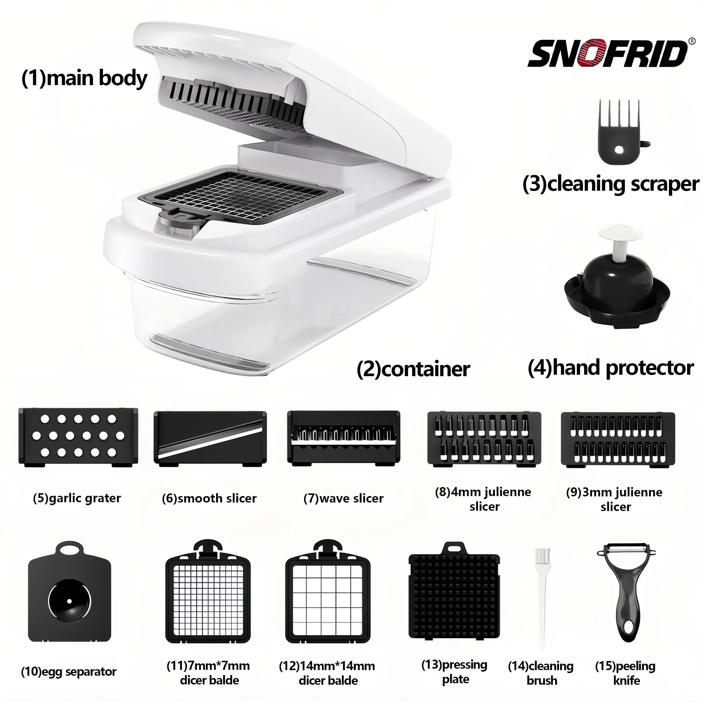 Snofrid Vegetable Chopper,15-In-1 Multifunctional Food Chopper,Professional Onion Chopper with 8 Blades,Vegetable Cutter with Container for Salad,Potato,Carrot,And Garlic; Essential Kitchen Tool Know You're Still Able