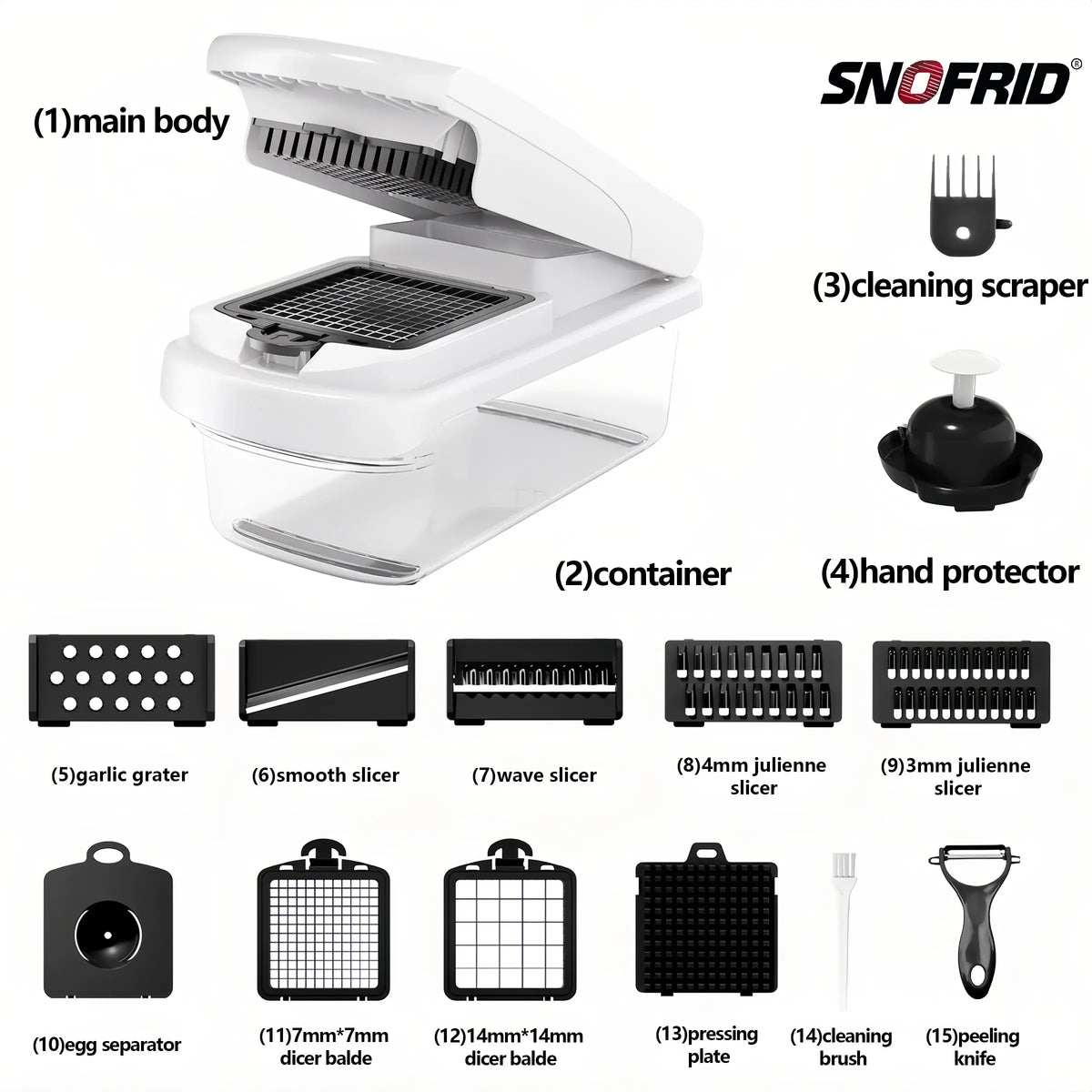 Snofrid Vegetable Chopper,15-In-1 Multifunctional Food Chopper,Professional Onion Chopper with 8 Blades,Vegetable Cutter with Container for Salad,Potato,Carrot,And Garlic; Essential Kitchen Tool Know You're Still Able