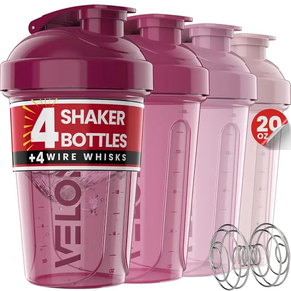 Velomix Berry Blend Protein Shaker Bottles 20 Oz 4 Pack Leak-Proof Bpa-Free Dishwasher Safe for Mixes and Shakes with Secure Twist Lid and Removable Whisk Ball Know You're Still Able