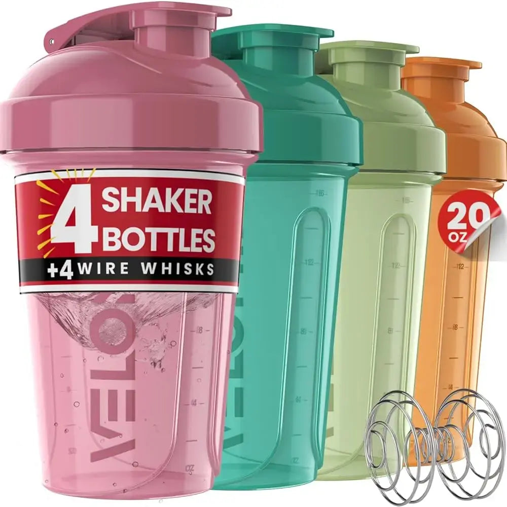 Velomix Berry Blend Protein Shaker Bottles 20 Oz 4 Pack Leak-Proof Bpa-Free Dishwasher Safe for Mixes and Shakes with Secure Twist Lid and Removable Whisk Ball Know You're Still Able