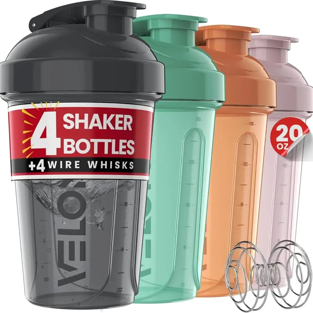 Velomix Berry Blend Protein Shaker Bottles 20 Oz 4 Pack Leak-Proof Bpa-Free Dishwasher Safe for Mixes and Shakes with Secure Twist Lid and Removable Whisk Ball Know You're Still Able
