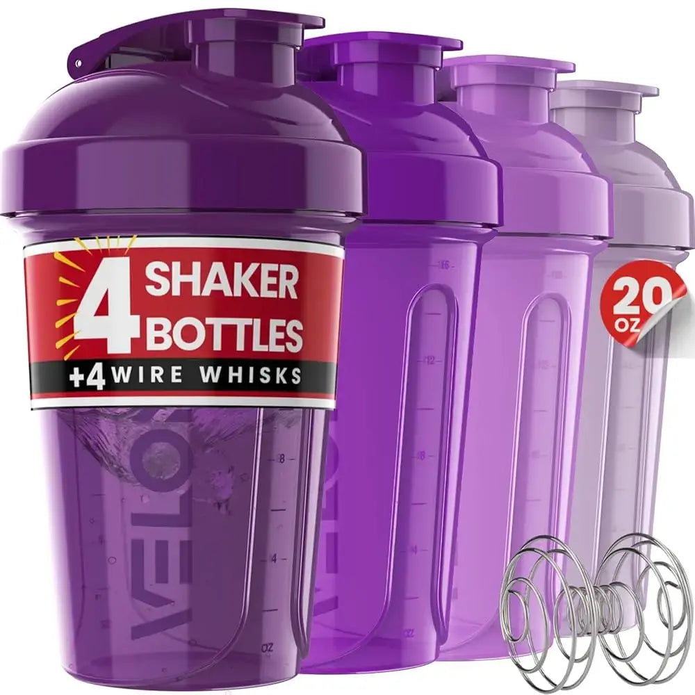 Velomix Berry Blend Protein Shaker Bottles 20 Oz 4 Pack Leak-Proof Bpa-Free Dishwasher Safe for Mixes and Shakes with Secure Twist Lid and Removable Whisk Ball Know You're Still Able
