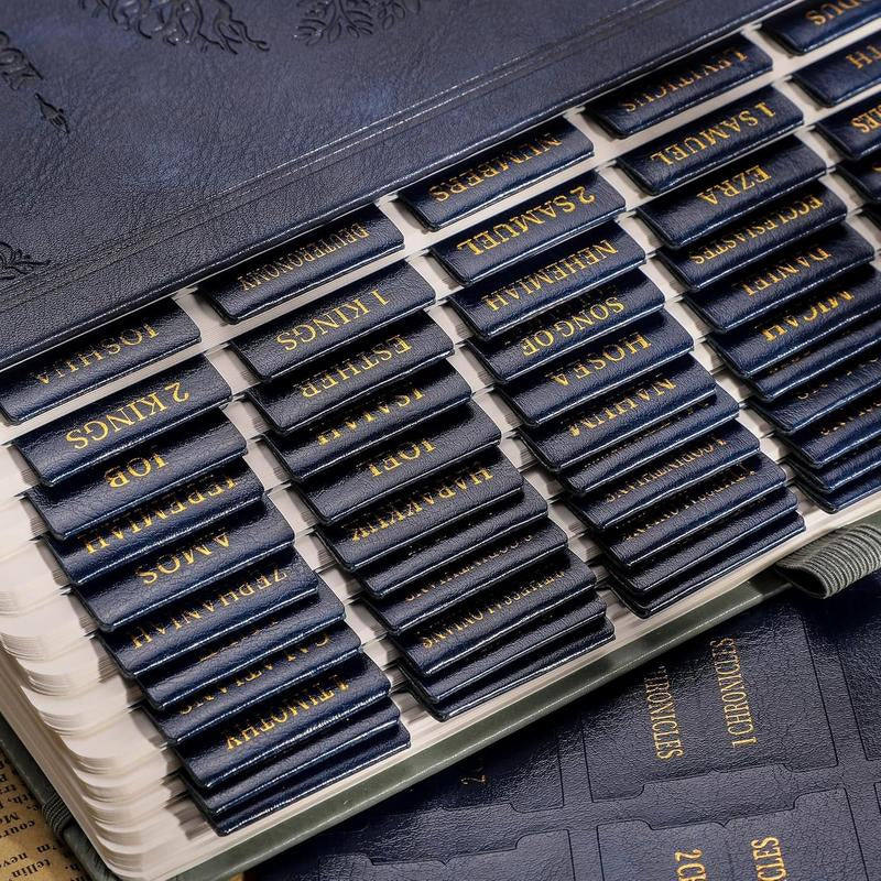 RETTACY Bible Tabs, Leather Bible Tabs, Large Size, Bible Tabs for Women, Bible Study Supplies, 66 Bible Tabs for Old and New Testament, Additional 21 Tabs for Apocrypha, 9 Blank Tabs for Book