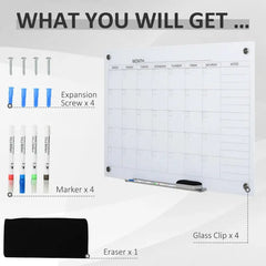 Dry Erase Wall Calendar Glass Whiteboard Monthly Planner For Homeschool Supplies & Home Office Organization With 4 Markers And 1 Eraser,Frameless Know You're Still Able