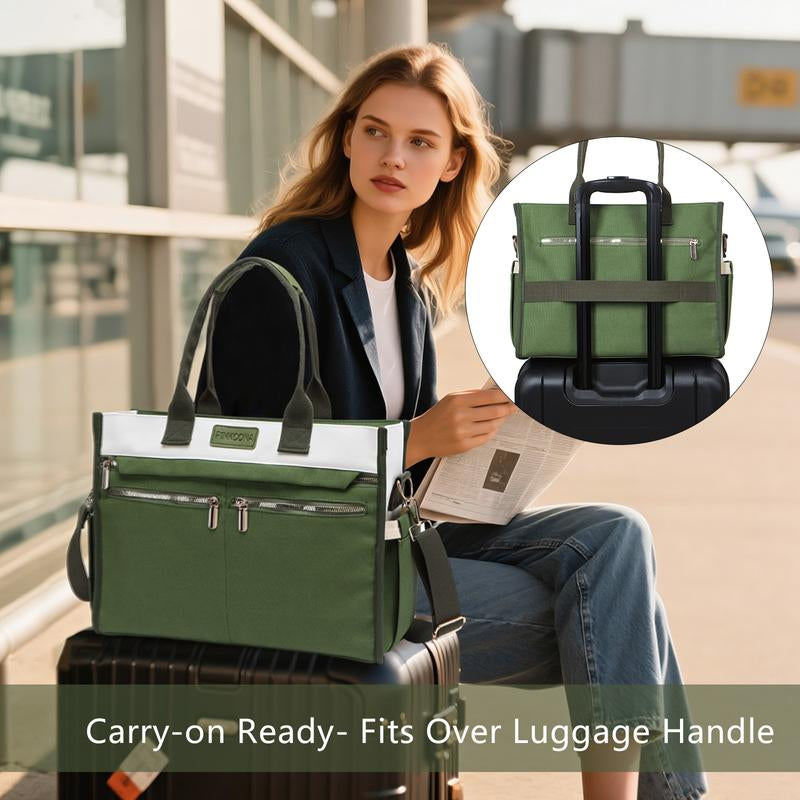 2Pcs/Set Large Canvas Tote Bag for Women, 14 Pockets Zipper Closure & Individual Compartments, Laptop Work Bag, Crossbody Shoulder Bag Purse, Suitable for Teacher, Nurse, College , Travel, Shop, Gym and Daily Use Plain Aesthetic Handbag