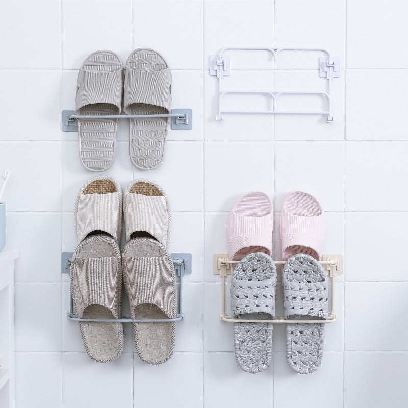 Foldable Bathroom Slippers Rack Wall-mounted Slippers Shoe Rack Hanging Dormitory Storage Artifact