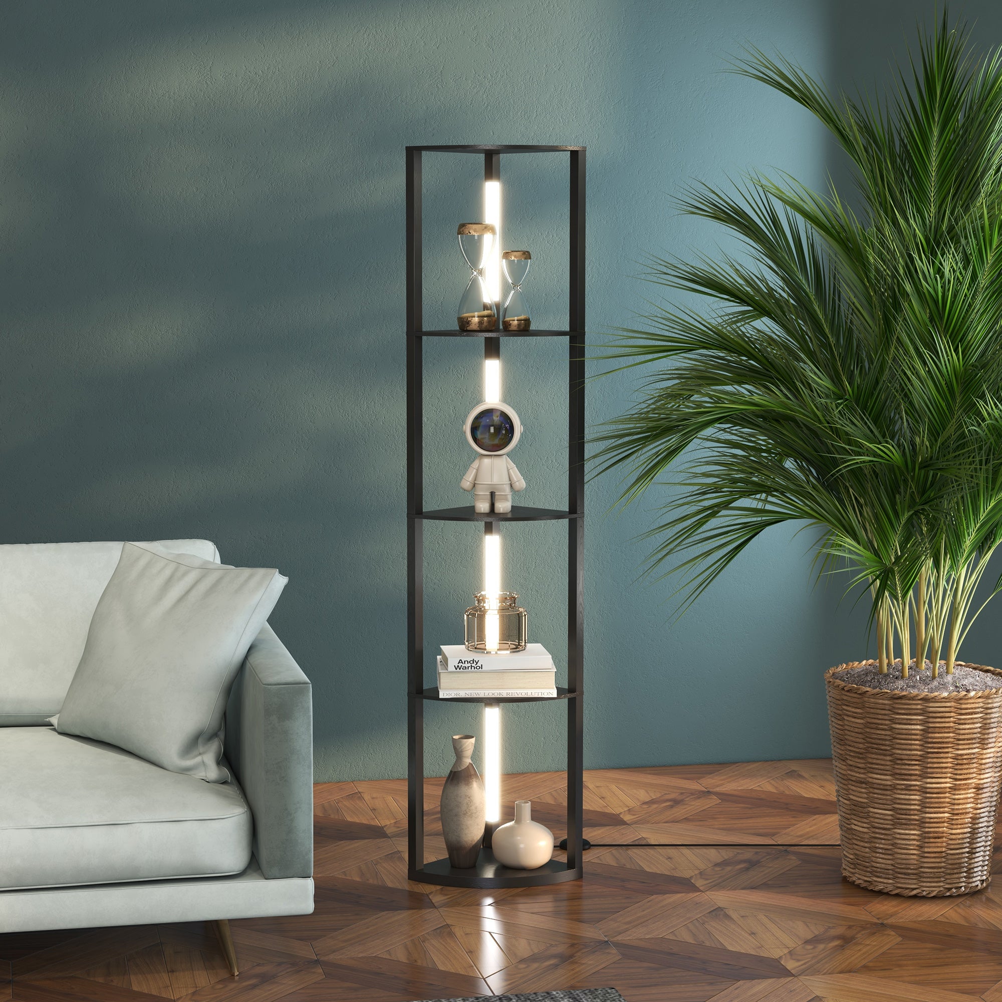 Corner Floor Lamp For Living Room Bedroom With Dimmable Warm White LED Light, Modern Tall Standing Lamp, Black