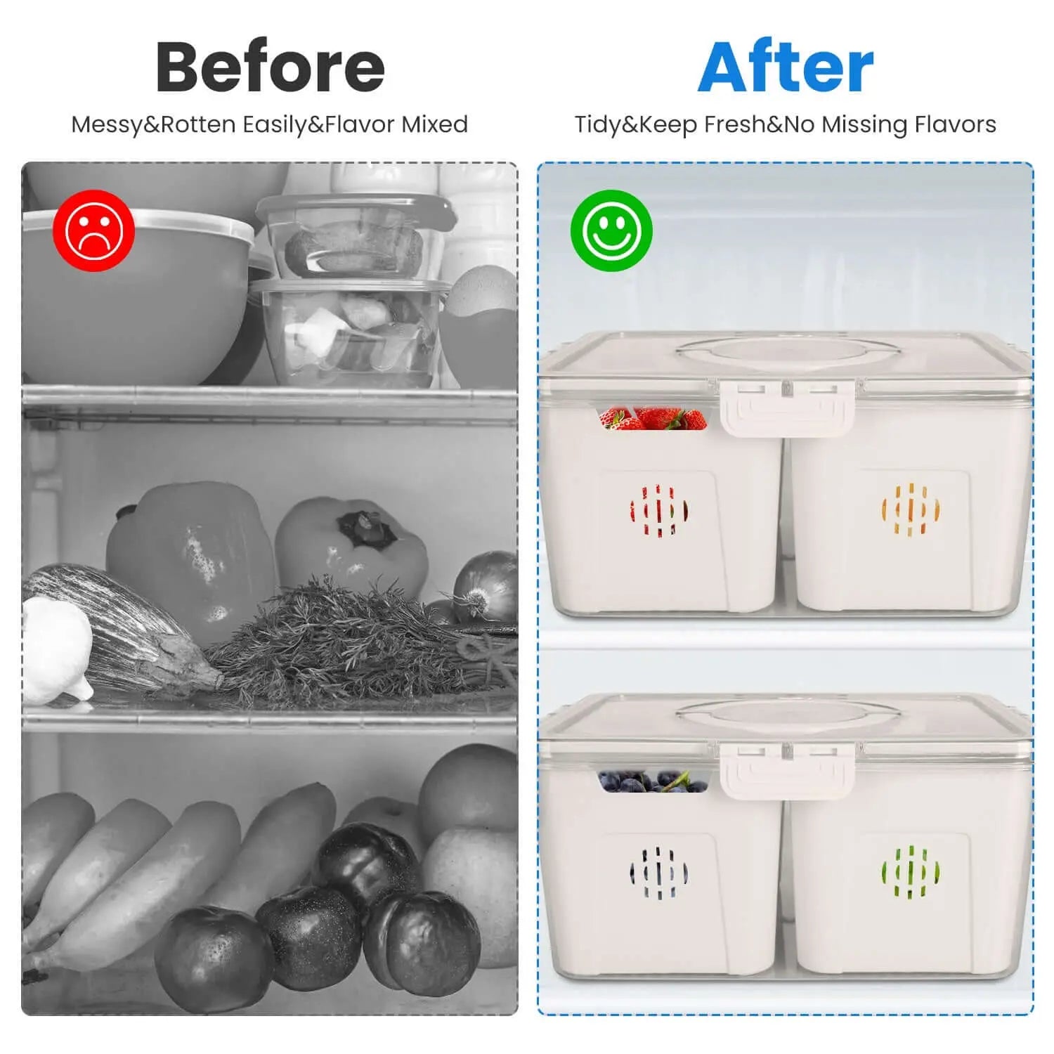 2Pack Airtight Fruit Storage Containers 4 Compartment Food Storage Containers Fruit Vegetable Organizers With 8 Removable Colanders For Fridge Picnic Know You're Still Able