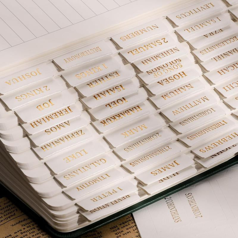 RETTACY Bible Tabs, Leather Bible Tabs, Large Size, Bible Tabs for Women, Bible Study Supplies, 66 Bible Tabs for Old and New Testament, Additional 21 Tabs for Apocrypha, 9 Blank Tabs for Book