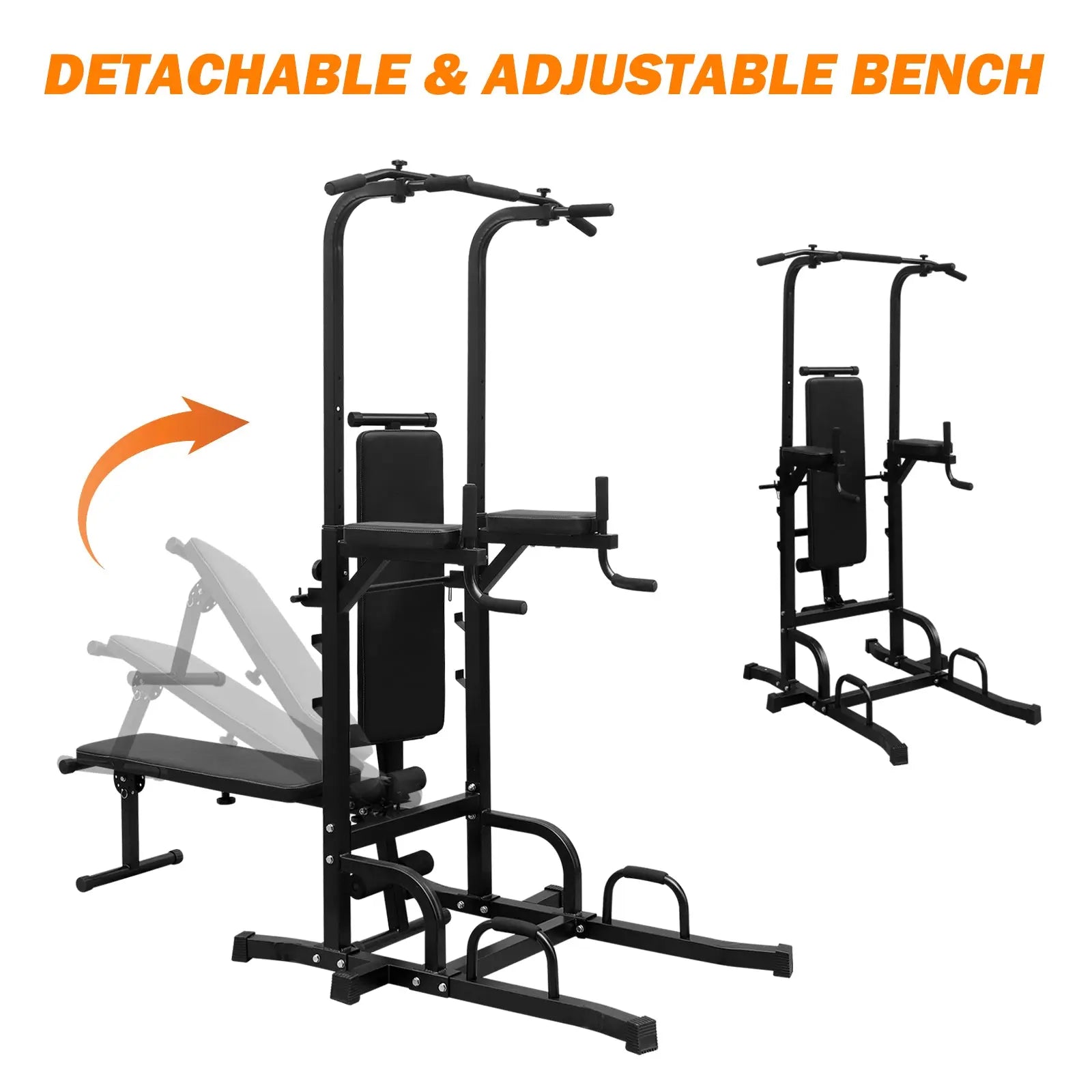 Power Tower With Bench Pull Up Bar Dip Station Adjustable Height Dip Stand Heavy Duty Multi-Function Fitness Rack Know You're Still Able