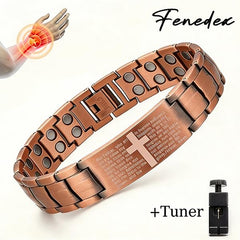 Fenedex Copper Magnetic Bracelet with Cross & Prayer, Relieves Insomnia, Eases Discomfort, Reduces Inflammation, Skin-Friendly, Improves Energy Flow, Ideal Gift for Holidays & Gifting to Loved Ones