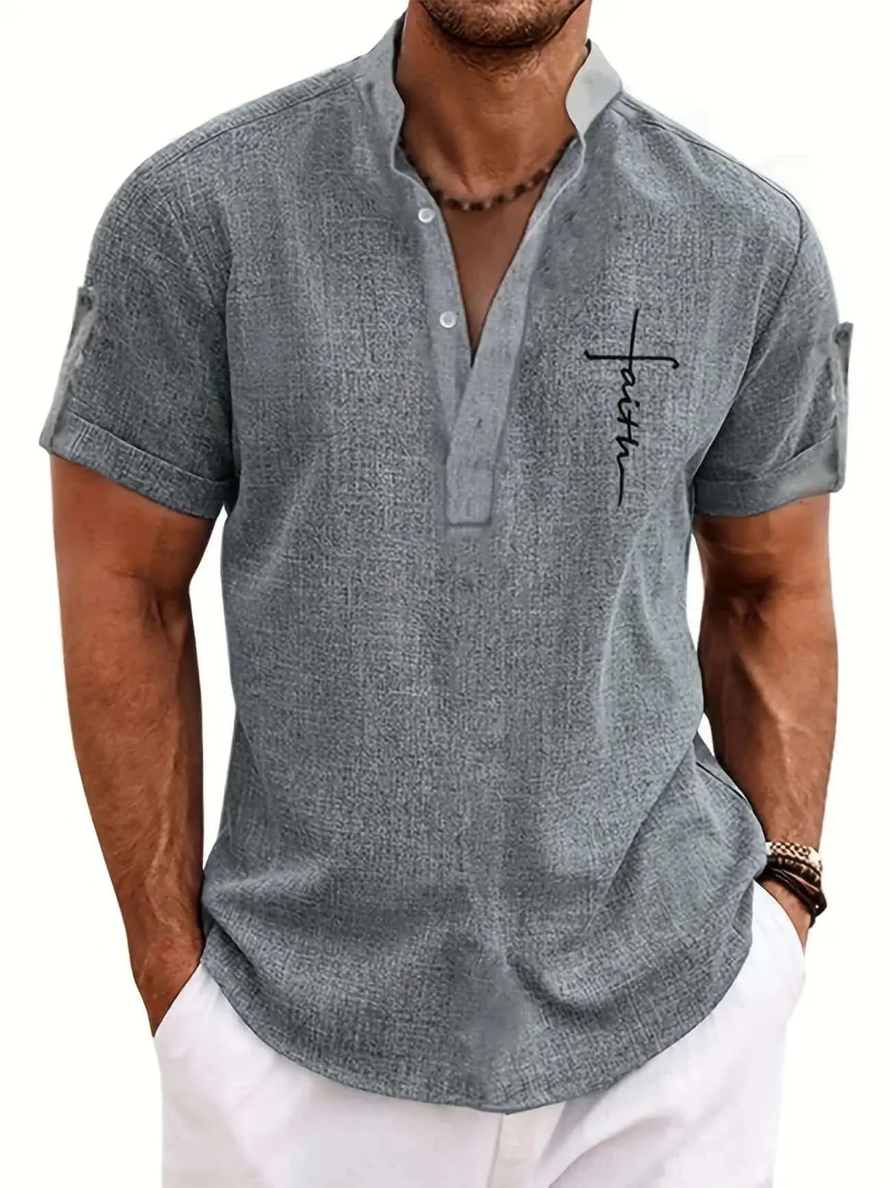 Men's casual suit 3D printed zipper short sleeved polo shirt Know You're Still Able