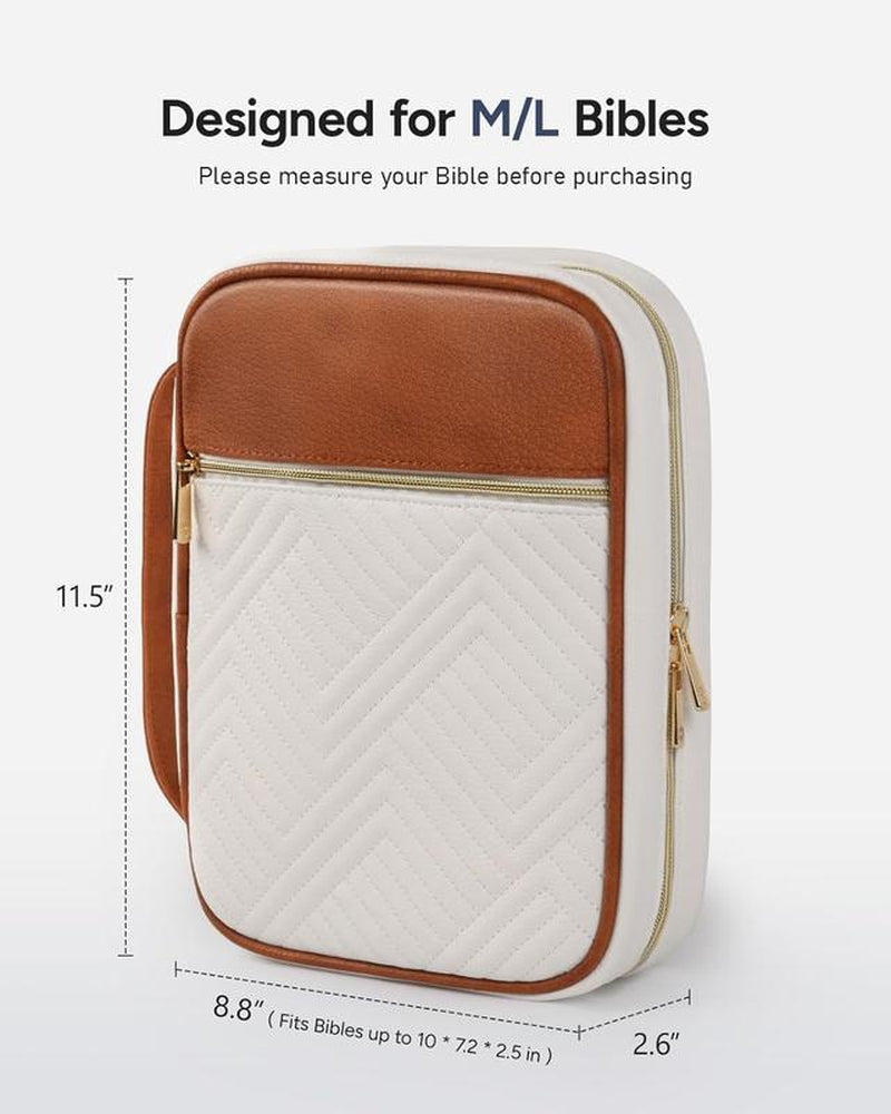 Quilted Vegan Leather Bible Cover, Color-Blocked Bible Cover Case for Women, Large Carrying Case with Handle, Study Supplies & Christian Gift for Women