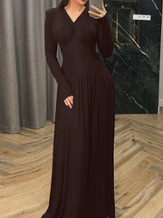 Women’s Modest Muslim Maxi Dress – Elegant V-Neck Padded Shoulder Long Sleeve Abaya | Plain Slim-Fit Islamic Evening & Casual Dress Know You're Still Able