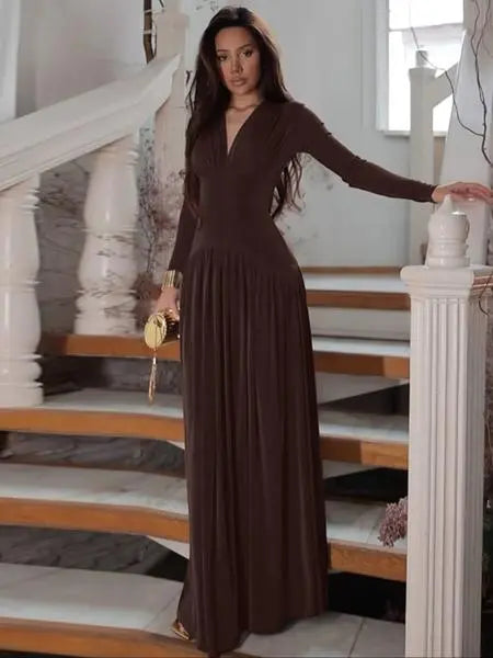 Women’s Modest Muslim Maxi Dress – Elegant V-Neck Padded Shoulder Long Sleeve Abaya | Plain Slim-Fit Islamic Evening & Casual Dress Know You're Still Able