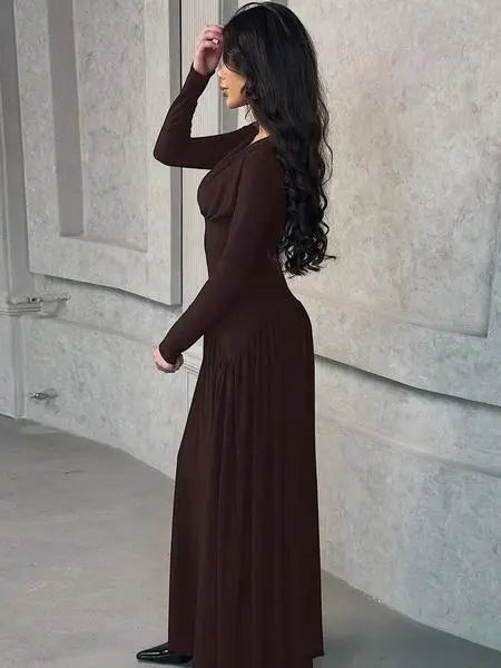 Women’s Modest Muslim Maxi Dress – Elegant V-Neck Padded Shoulder Long Sleeve Abaya | Plain Slim-Fit Islamic Evening & Casual Dress Know You're Still Able