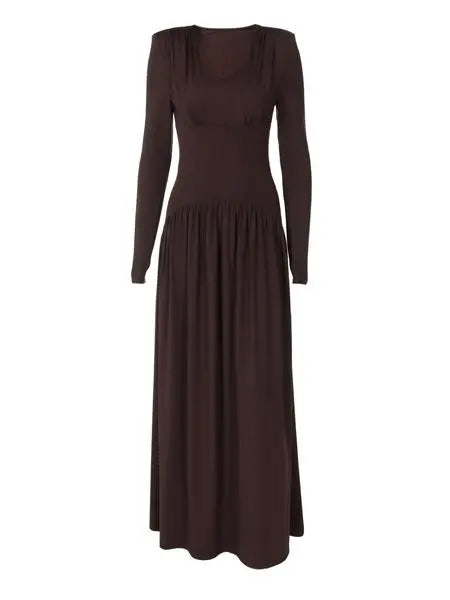 Women’s Modest Muslim Maxi Dress – Elegant V-Neck Padded Shoulder Long Sleeve Abaya | Plain Slim-Fit Islamic Evening & Casual Dress Know You're Still Able