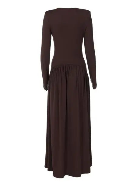 Women’s Modest Muslim Maxi Dress – Elegant V-Neck Padded Shoulder Long Sleeve Abaya | Plain Slim-Fit Islamic Evening & Casual Dress Know You're Still Able