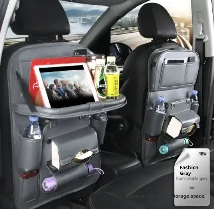 PU Leather Car Storage Bag Multifunction Seat Back Tray Hanging Bag Waterproof Car Organizer Automotive Interior Accessories Know You're Still Able