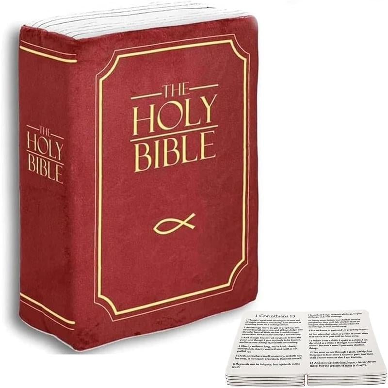 Holy Bible Plush Pillow – Book Shape, Openable Design, Inspirational Bible Verse, Cozy Beige Throw Pillow for Home Decor and Faithful Comfort Generic Generic