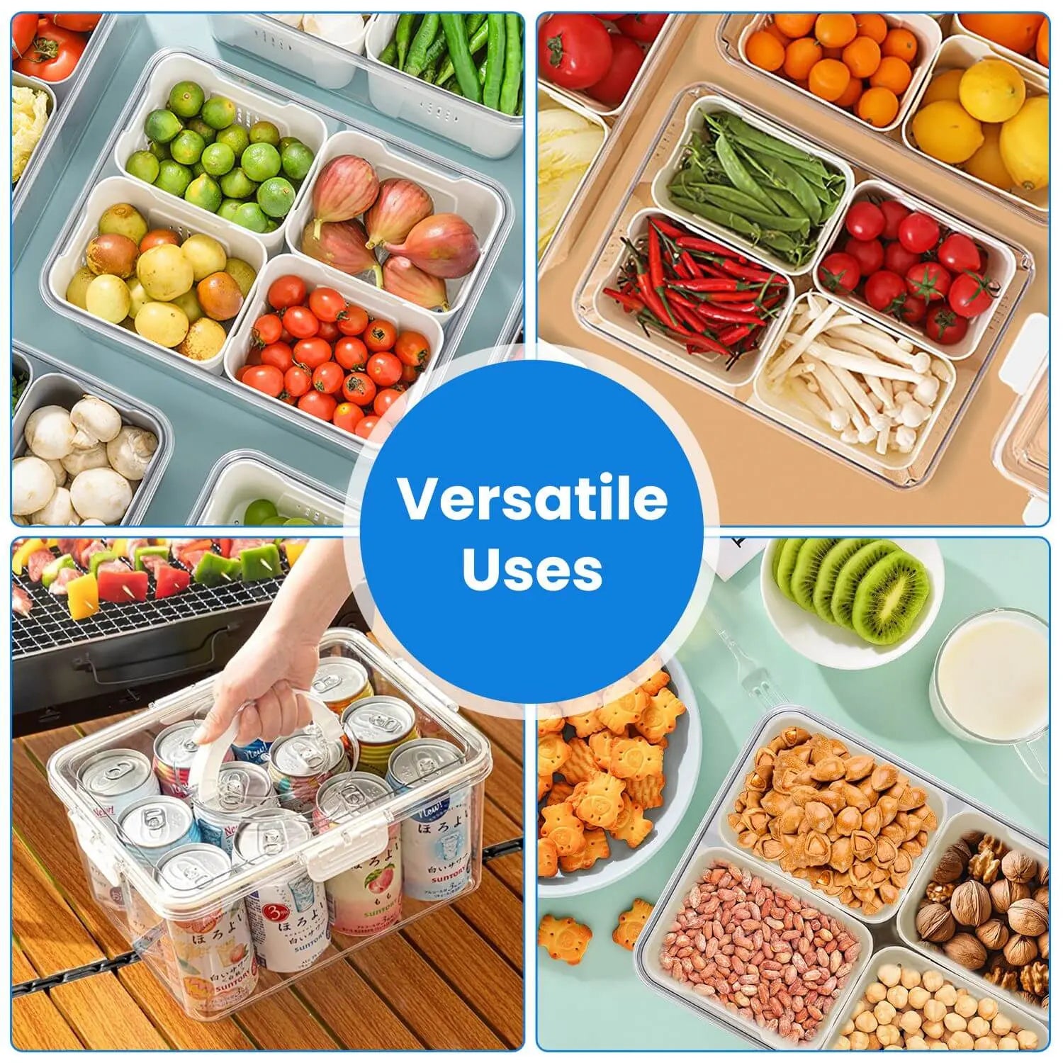 2Pack Airtight Fruit Storage Containers 4 Compartment Food Storage Containers Fruit Vegetable Organizers With 8 Removable Colanders For Fridge Picnic Know You're Still Able