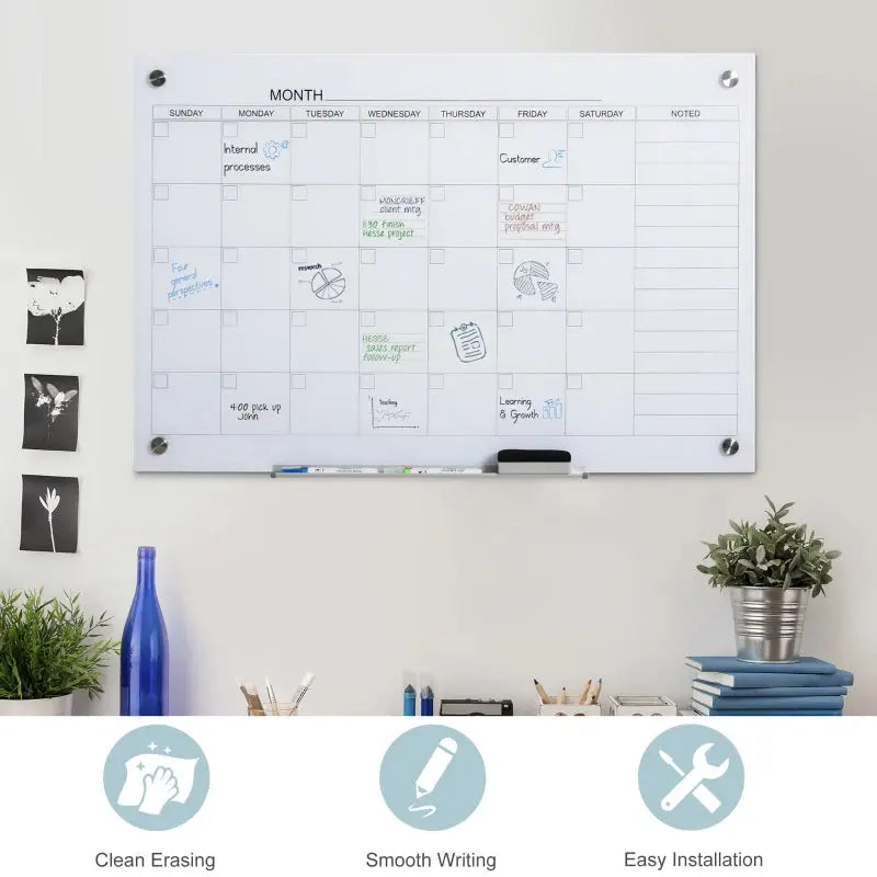 Dry Erase Wall Calendar Glass Whiteboard Monthly Planner For Homeschool Supplies & Home Office Organization With 4 Markers And 1 Eraser,Frameless Know You're Still Able