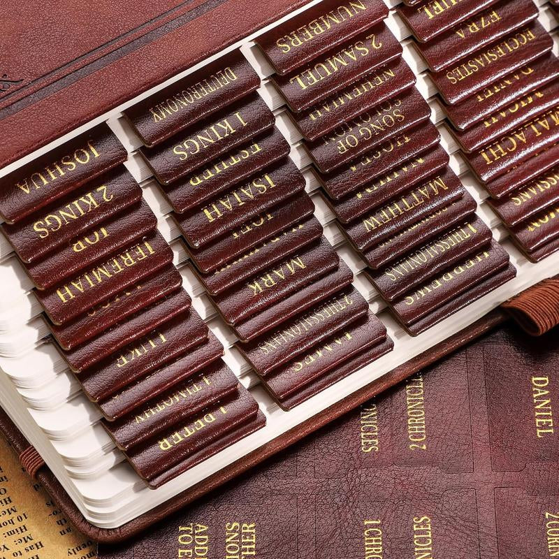 RETTACY Bible Tabs, Leather Bible Tabs, Large Size, Bible Tabs for Women, Bible Study Supplies, 66 Bible Tabs for Old and New Testament, Additional 21 Tabs for Apocrypha, 9 Blank Tabs for Book