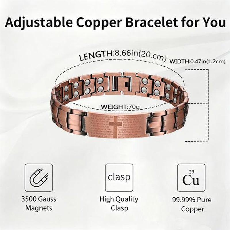 Fenedex Copper Magnetic Bracelet with Cross & Prayer, Relieves Insomnia, Eases Discomfort, Reduces Inflammation, Skin-Friendly, Improves Energy Flow, Ideal Gift for Holidays & Gifting to Loved Ones