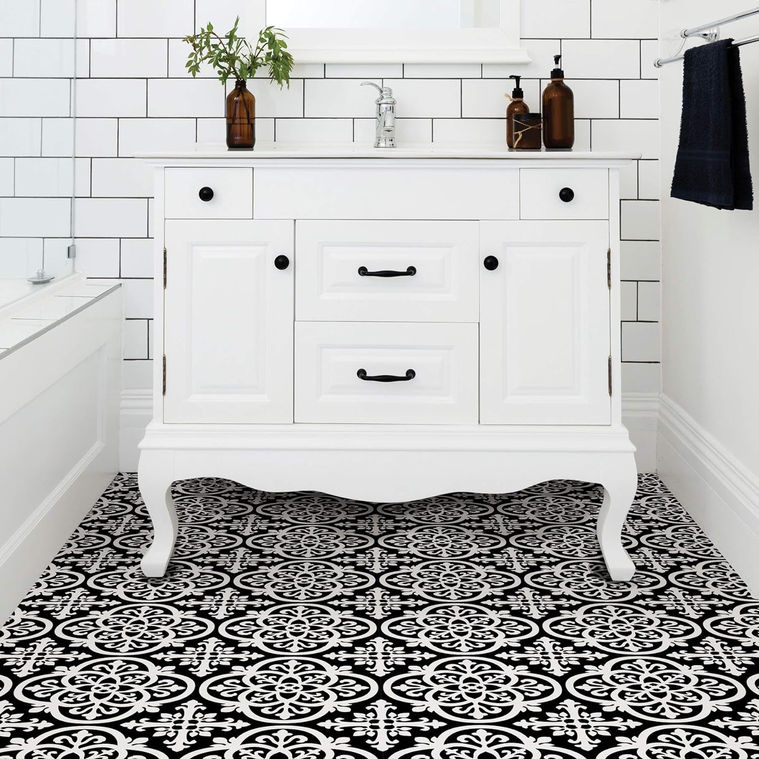 Gothic Peel & Stick Floor Tiles, Black, 24"X24", 10 Pack