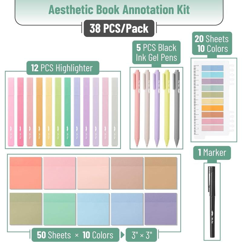 Mr. Pen Aesthetic Book Annotation Kit 38 Pcs Retractable Gel Pens & Vibrant Highlighters Office Supplies Birthday Gift, Back to School Supplies Student Essentials Learning Materials