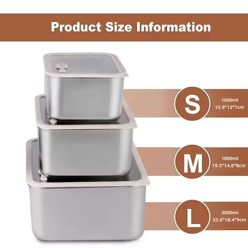 PUCOHOUSE Stainless Steel Food-Grade Storage Containers, Square Freezer And Refrigerator Organizers, Office Lunch Boxes Know You're Still Able