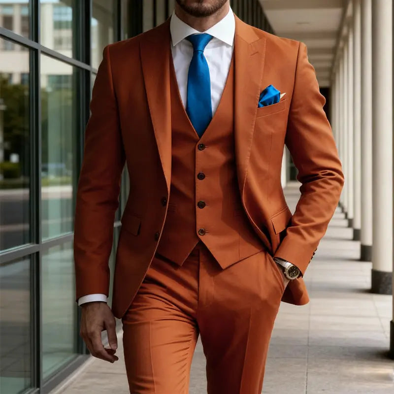 Mens Three-Piece Solid-Color High-End Stylish Suit With A Sophisticated Vibe Know You're Still Able
