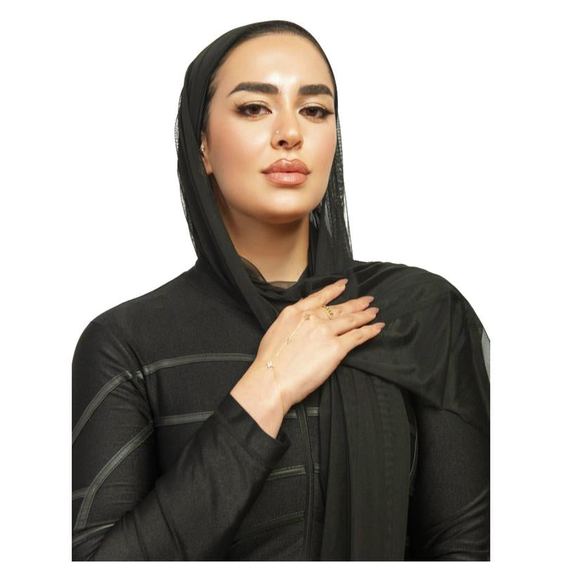 2 in 1 Instant Swim and Gym Hijab Quick Dry Waterproof Undercap with Presewen Mesh Hijab Casual Black
