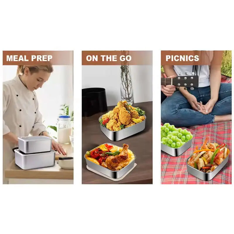 PUCOHOUSE Stainless Steel Food-Grade Storage Containers, Square Freezer And Refrigerator Organizers, Office Lunch Boxes Know You're Still Able