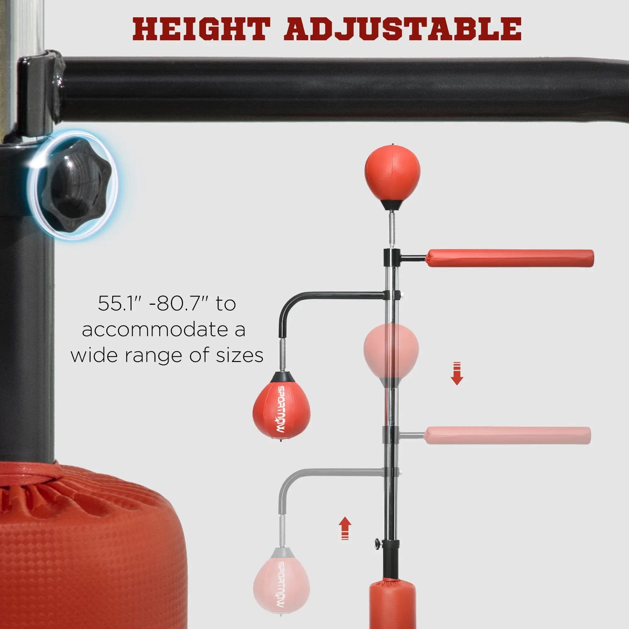 4.6'-6.7' Speed Bag Boxing Bag Stand, Reflex Bag Boxing Training Equipment, Speed Punching Bag, Red Know You're Still Able