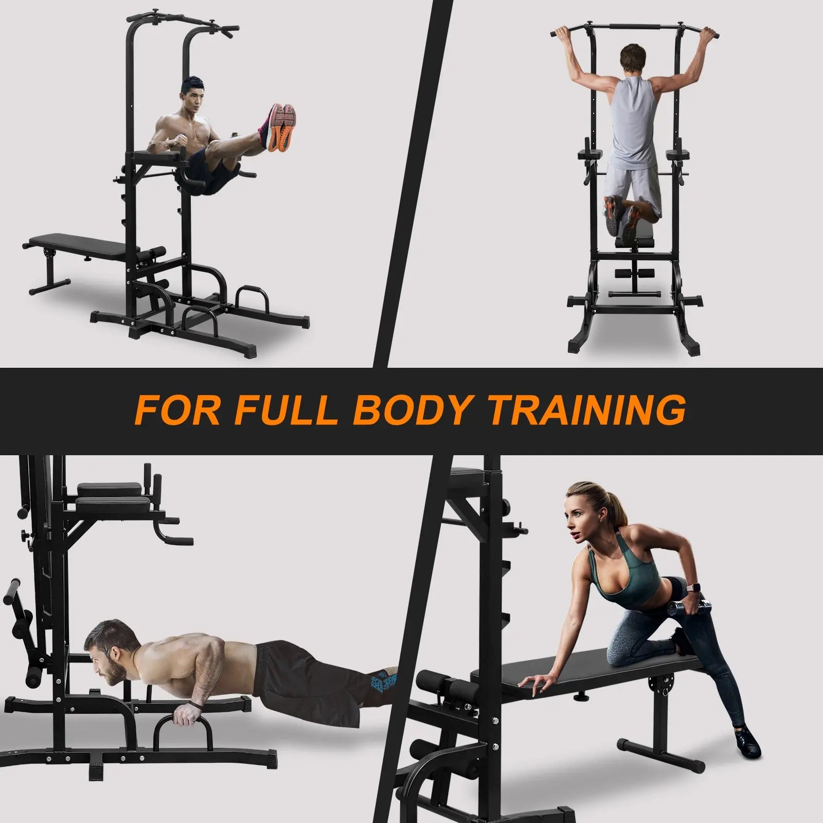 Power Tower With Bench Pull Up Bar Dip Station Adjustable Height Dip Stand Heavy Duty Multi-Function Fitness Rack Know You're Still Able