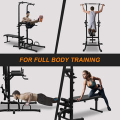 Power Tower With Bench Pull Up Bar Dip Station Adjustable Height Dip Stand Heavy Duty Multi-Function Fitness Rack Know You're Still Able