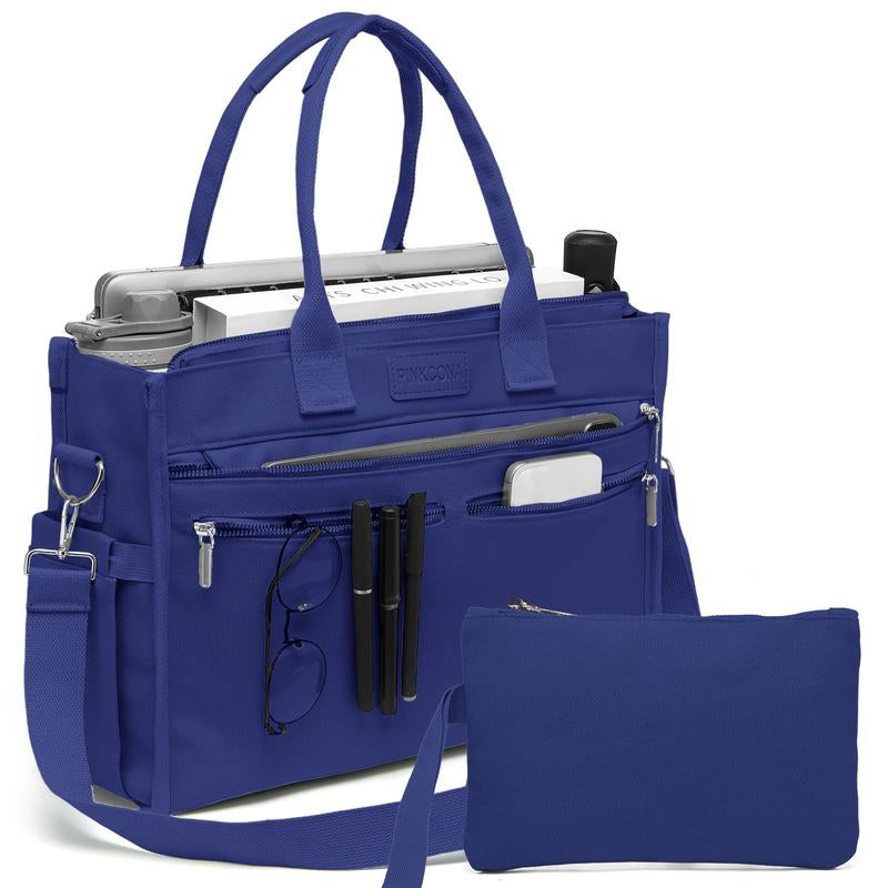 2Pcs/Set Large Canvas Tote Bag for Women, 14 Pockets Zipper Closure & Individual Compartments, Laptop Work Bag, Crossbody Shoulder Bag Purse, Suitable for Teacher, Nurse, College , Travel, Shop, Gym and Daily Use Plain Aesthetic Handbag