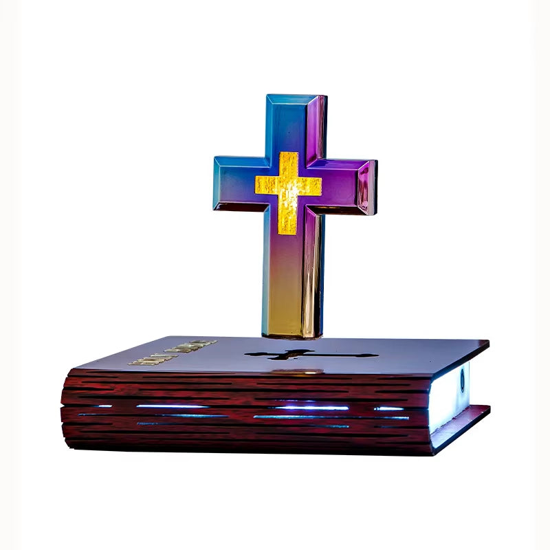 Levitating Cross Lamp Floating Cross Night Light with Jesus & Bible Design Magnetic Levitation Cross Lamp Christian & Catholic