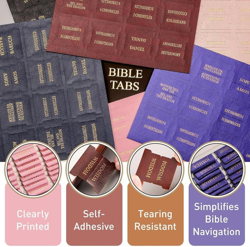 RETTACY Bible Tabs, Leather Bible Tabs, Large Size, Bible Tabs for Women, Bible Study Supplies, 66 Bible Tabs for Old and New Testament, Additional 21 Tabs for Apocrypha, 9 Blank Tabs for Book