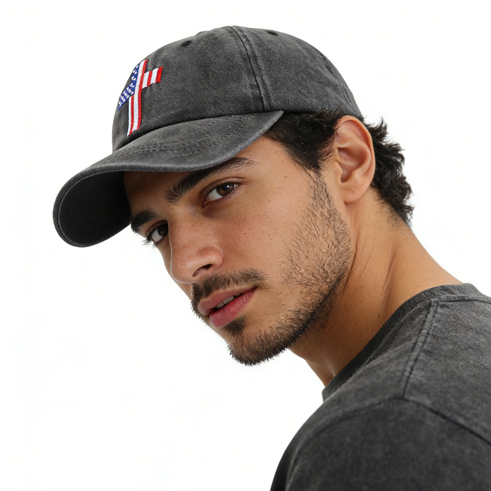 Christian American Flag Cross Baseball Cap Adjustable Embroidered Jesus Hat Patriotic Religious Gift For Men Women