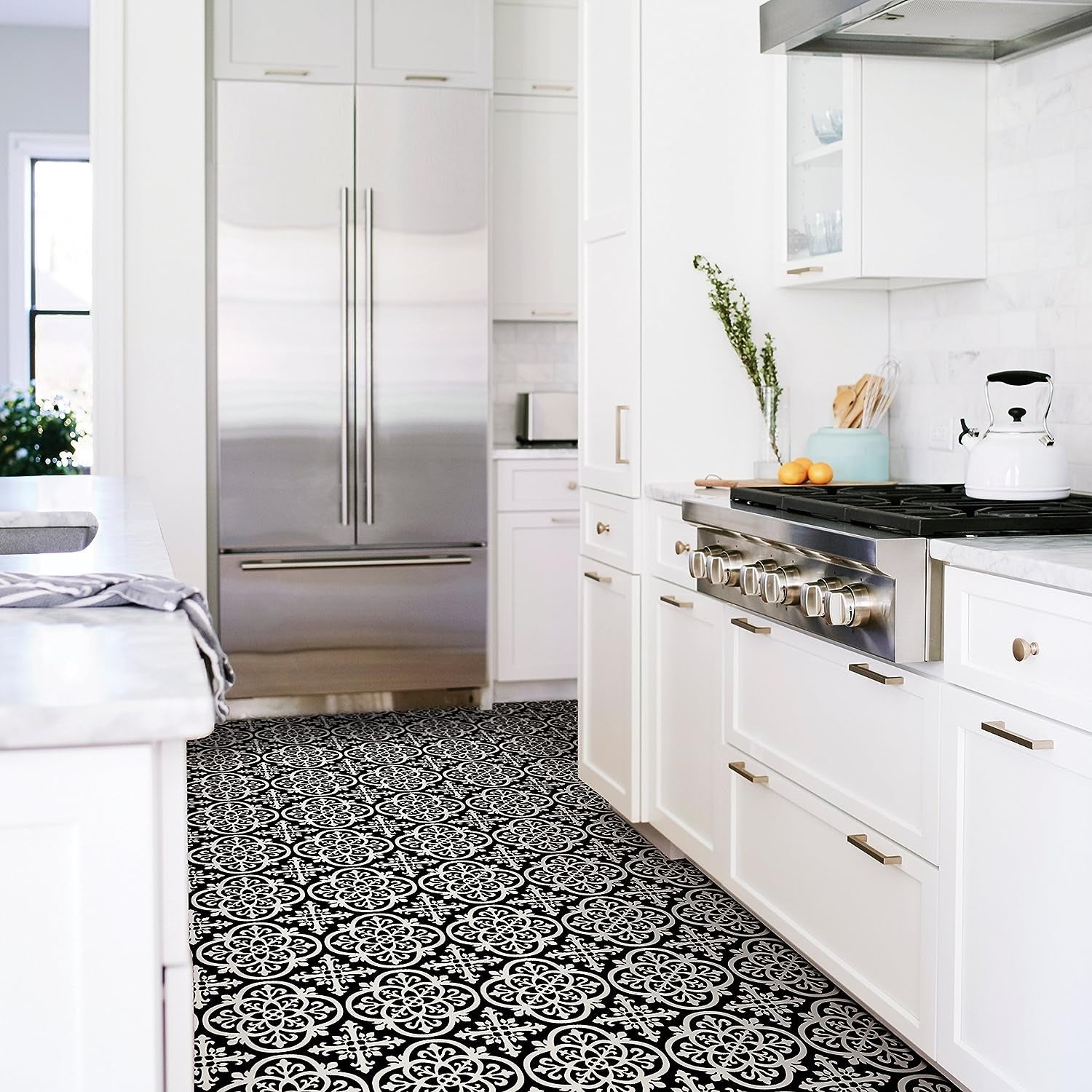 Gothic Peel & Stick Floor Tiles, Black, 24"X24", 10 Pack