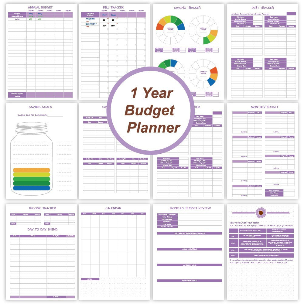 Coil Budget Planner Notebook with Monthly Financial Stickers | English Expense Tracker & Money Management Book Set