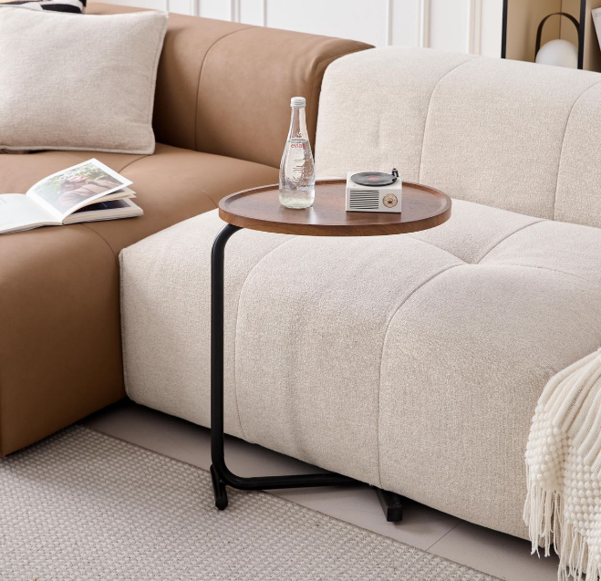 Brown C-shaped Side Table, Small Sofa Table For Living Room