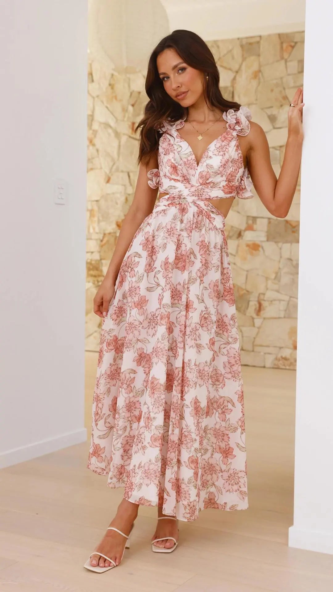 Chiffon Floral Backless Cross-Strap Dress Know You're Still Able