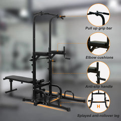 Power Tower With Bench Pull Up Bar Dip Station Adjustable Height Dip Stand Heavy Duty Multi-Function Fitness Rack Know You're Still Able