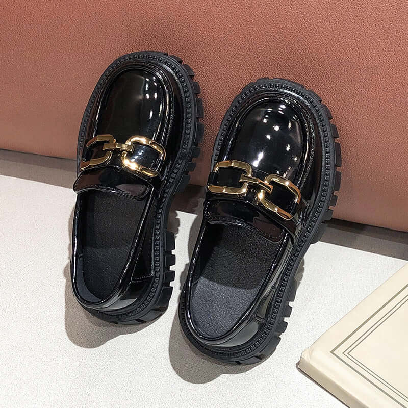 Spring And Autumn Children's English Style Black Thick Sole Single Shoes Know You're Still Able