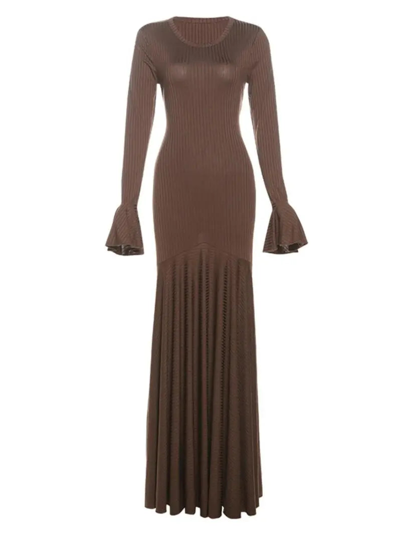 Women’s Lace-Up Maxi Dress | Plain Long Sleeve Flounce Sleeve Casual Round Neck Dress for Everyday & Special Occasions Know You're Still Able