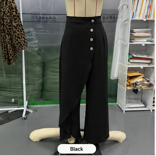 Unique Straight-leg Pants with Large Ruffled Buttons