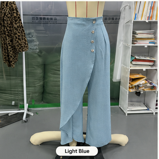 Unique Straight-leg Pants with Large Ruffled Buttons